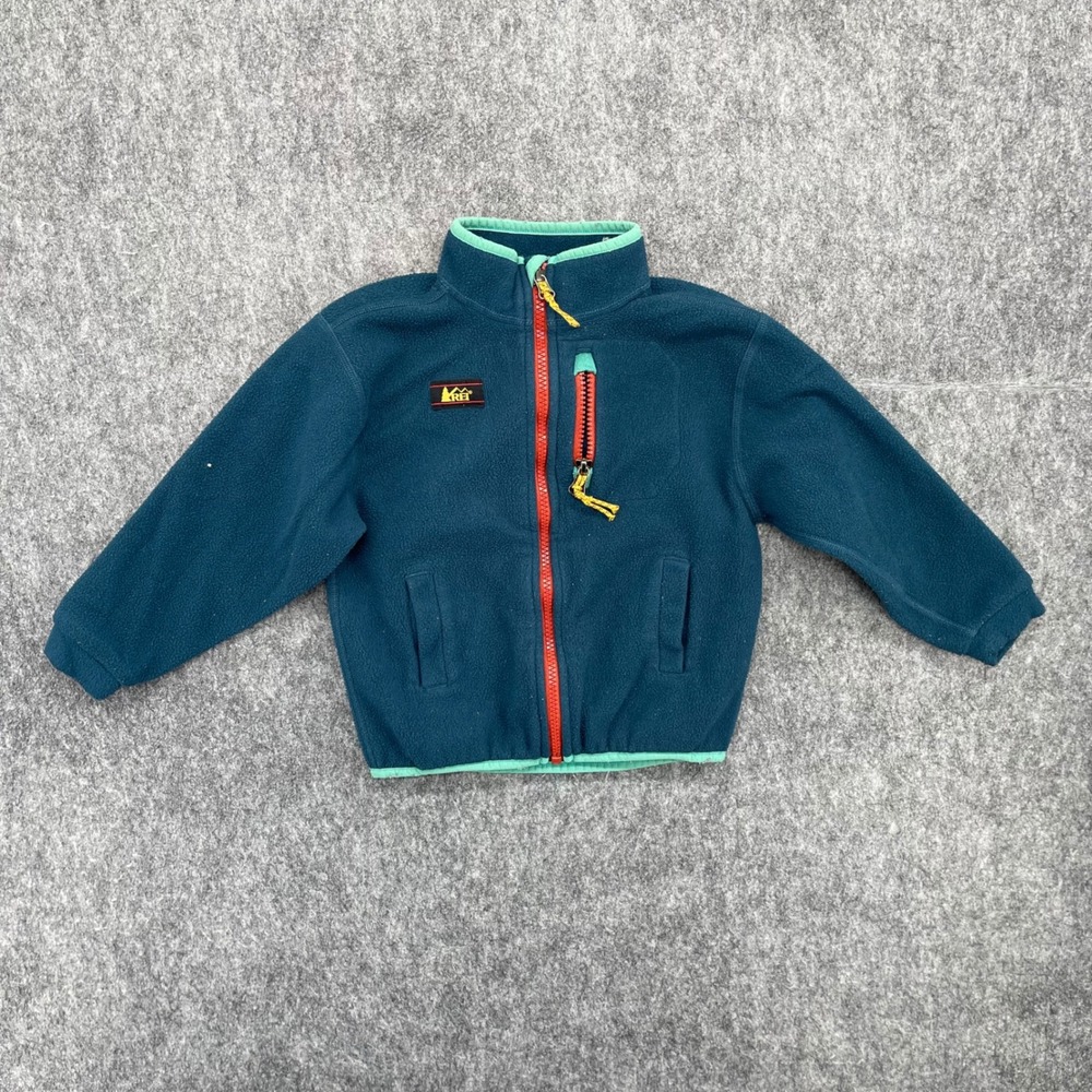 REI Co-op Toddler 3T Full Zip Fleece Jacket Teal Blue Orange Trim Mock Neck